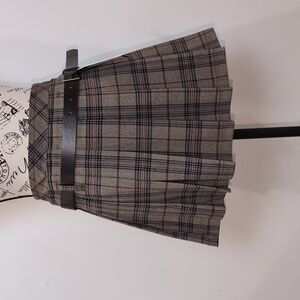 DENIM DISTRICT | DD77 Women's Checkered Brwn/Blk Plaid Pleated Belted Mini Skirt